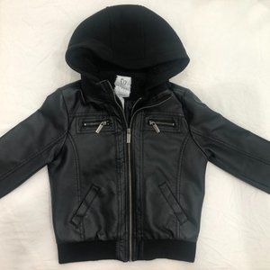 Kids Faux Leather Jacket with Hood Size M